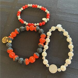 Rustic Cuff Red, Black, and Silver Bracelet Trio